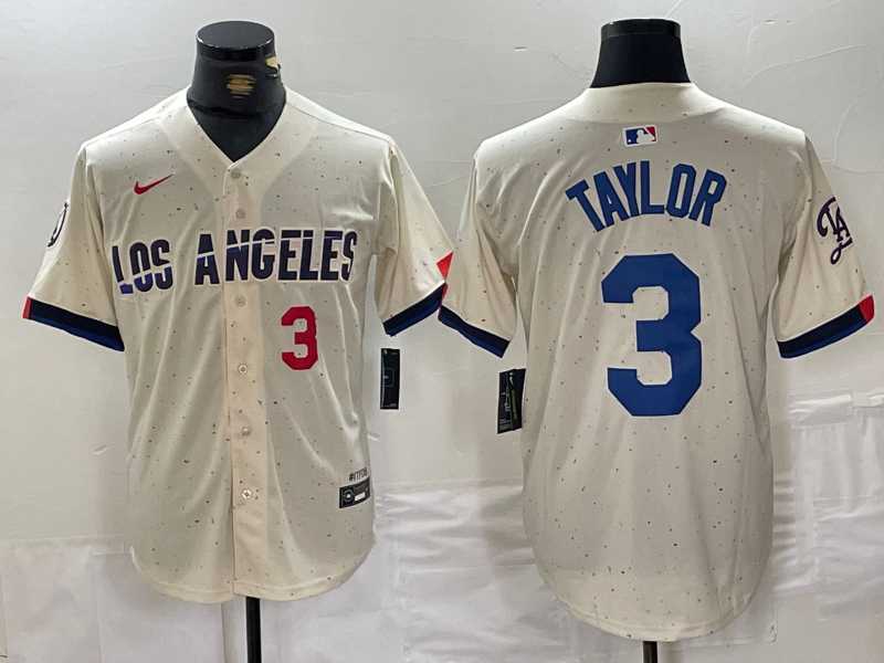 Men%27s Los Angeles Dodgers #3 Chris Taylor Number Cream 2024 City Connect Limited Stitched Jersey->kansas city royals->MLB Jersey